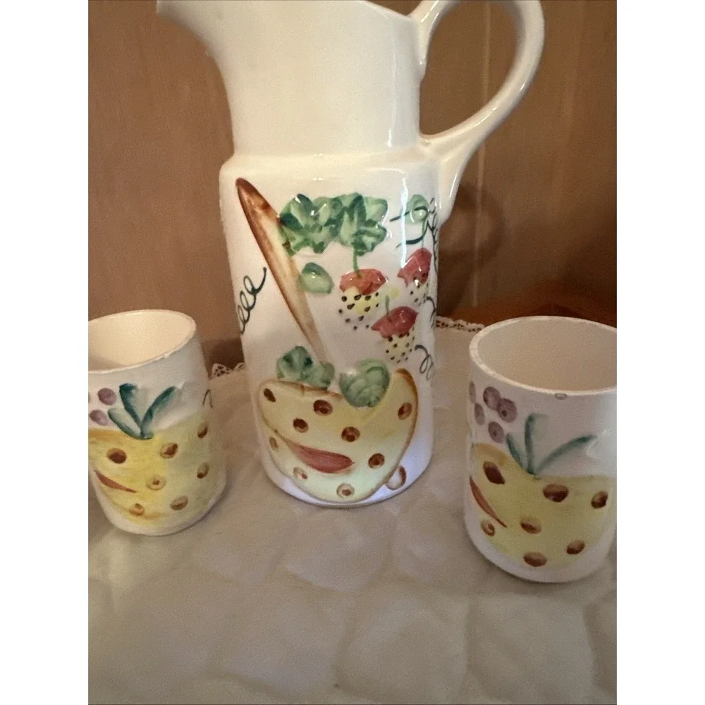 Mid-century Ceramic juice pitcher and glasses‎ set